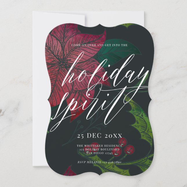 Convite Festa de Natal do Holiday Spirit Poinsettia (Frente)