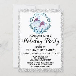 Convite Festa de Natal do inverno Blue Wreath Silver