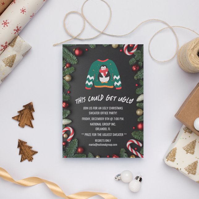 Convite Festa de Natal do Office Sweater no Natal (Ugly Christmas Sweater Office Christmas Party Invitation)