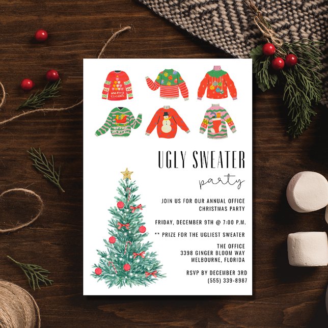 Convite Festa de Natal do Office Ugly Sweater (Ugly Sweater Office Christmas Holiday Party Invitation)