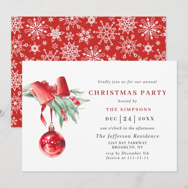 Convite Festa de Natal do Ornamento de Aquarelas (Frente/Verso)