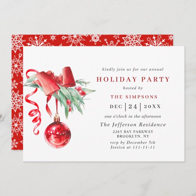 Convite Festa de Natal do Ornamento de Aquarelas (Frente/Verso)