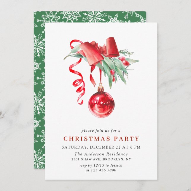Convite Festa de Natal do Ornamento de Aquarelas (Frente/Verso)