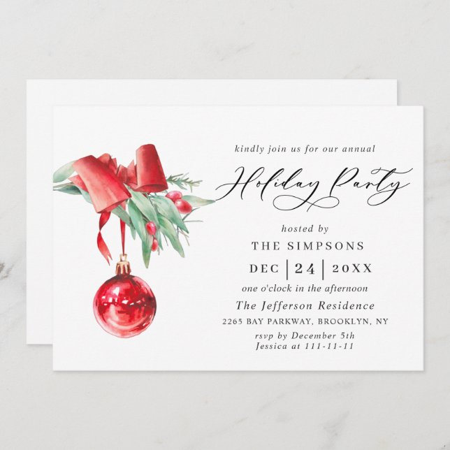 Convite Festa de Natal do Ornamento de Aquarelas (Frente/Verso)