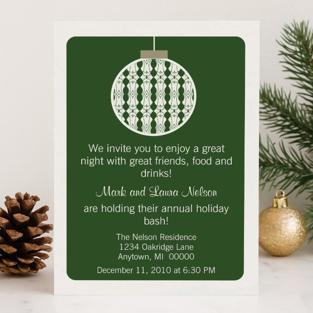 Convite Festa de Natal do Ornamento de Arte Convidada, Ver (Green Art Deco Ornament Christmas Party Invitation)