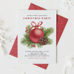 Convite Festa de Natal do Ornamento de Bola Vermelha com A<br><div class="desc">Convide convidados para o seu evento com este convite de festas de Natal personalizável. Ele apresenta um Enfeites de natal vermelho-aquarela com agulhas de pinho e winterberry. Personalize este convite de poinsettia adicionando os detalhes do seu evento. Este clássico convite de festas de Natal está disponível em outros estoques de...</div>