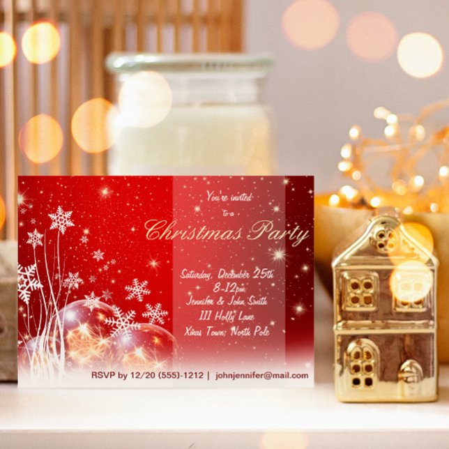Convite Festa de Natal do Ornamento de Neve Vermelha e Bra (Criador carregado)
