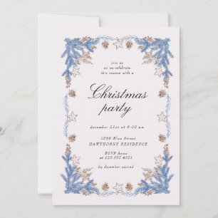 Convite Festa de Natal do Ouro Azul de Vintage com Esquema