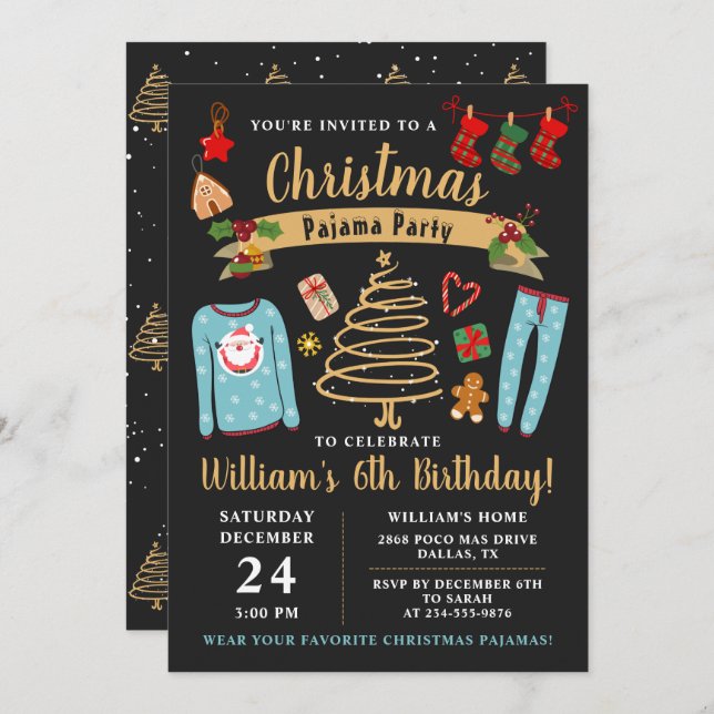 Convite Festa de Natal do Pajama Boas Dormem no Aniversári (Frente/Verso)