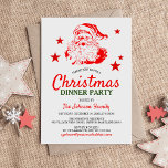 Convite Festa de Natal do Papai Noel<br><div class="desc">Convite de festas de natal contemporâneo com um fundo branco clássico,  um salão de anã vermelho e branco,  estrelas para adicionar esse toque mágico e um modelo do janto de Natal moderno que é fácil de personalizar.</div>