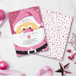 Convite Festa de Natal do Papai Noel, rosa-claro<br><div class="desc">Convide seus amigos e família para uma festa festiva de Natal com este adorável convite com um Papai Noel bonitinho e caprichoso vestido de rosa. A frente do convite tem um fundo viva magenta com flocos de neve brancos e seu texto personalizado. A parte de trás do convite tem um...</div>