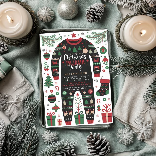 Convite Festa de Natal do Partido Pajama Feriado para Cria (Criador carregado)