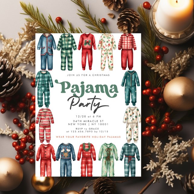 Convite Festa de Natal do Partido Pajama Kids Holiday (Christmas Pajama Party Invitation)