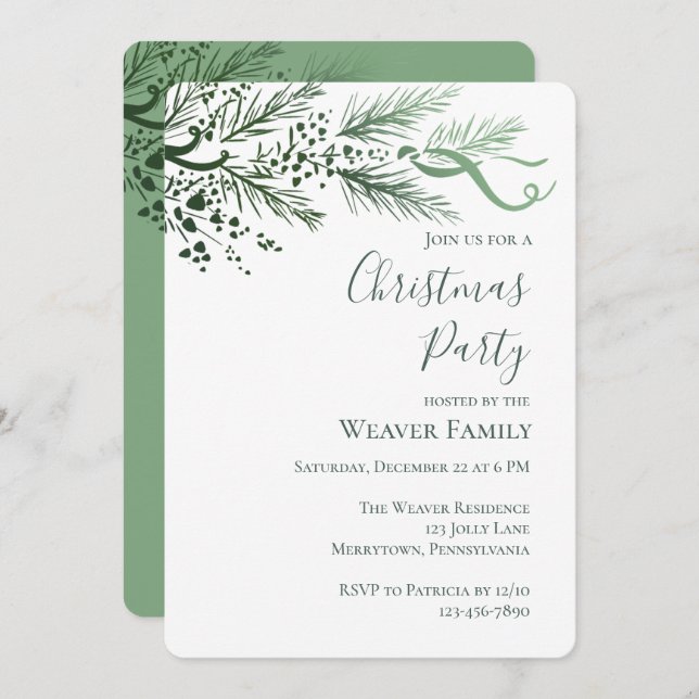 Convite Festa de Natal do Pinheiro Desenhado pela Mão Mode (Frente/Verso)