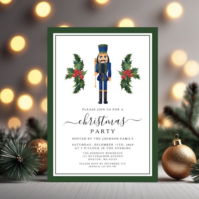 Convite Festa de Natal do Quebra-Nozes Verde (Cute Green Nutcracker Christmas Party Invitation)