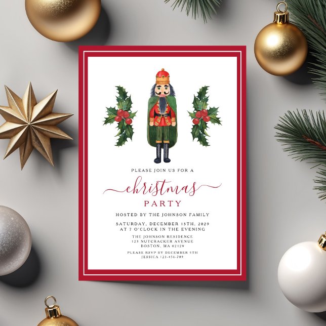 Convite Festa de Natal do Quebra-Nozes Vermelho (Elegant Red Nutcracker Christmas Party Invitation)