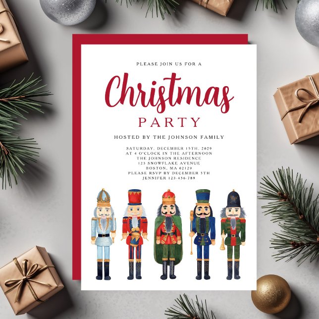 Convite Festa de Natal do Quebra-Nozes Vermelho Festivo (Festive Red Nutcracker Christmas Party Invitation)
