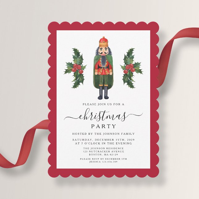 Convite Festa de Natal do Quebra-Nozes Vermelho Fofo (Cute Red Nutcracker Christmas Party Invitation
)