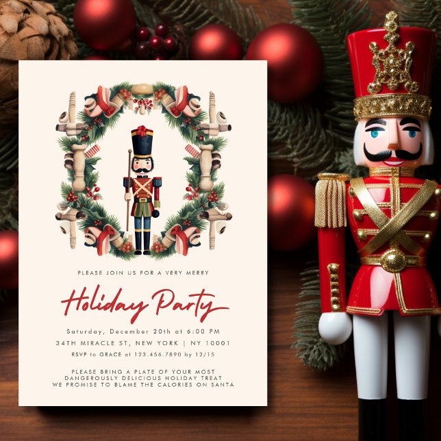 Convite Festa de Natal do Red Nutcracker Wreath (Red Nutcracker Wreath Christmas Party Invitation)