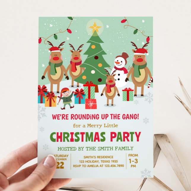 Convite Festa de Natal do Reindeer (Reindeer We're Rounding Up the Gang Christmas Party Invitation)