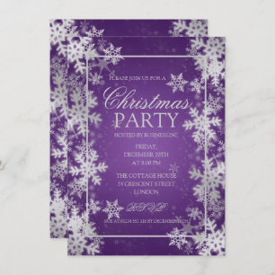 Convite Festa de Natal do Silver Purple Foil Snowflakes