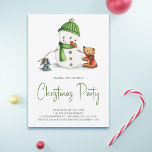 Convite Festa de Natal do Snowman Verde Festivo<br><div class="desc">Bonito bonitão com animais convite de Natal para sua próxima comemoração de Natal. Complementado com lindas fontes e cores de script,  este convite será uma alegria para adultos e crianças. Ilustrada e projetada por Patricia Alvarez.</div>