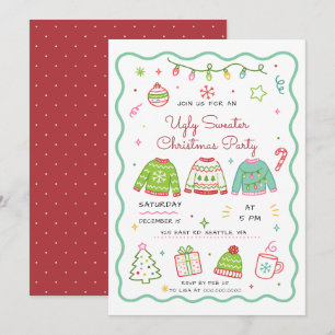 Convite Festa de Natal do Suéter Feio Doodle