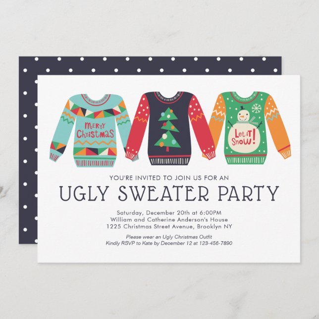Convite Festa de Natal do "Tackly Ugly Sweater" (Frente/Verso)