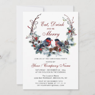 Convite Festa de Natal do Watercolor Wreath & Red Birds