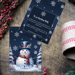 Convite Festa de Natal do Winter Forest Snowman   Azul