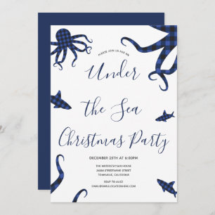 Convite Festa de Natal dos animais de Xadrez azul