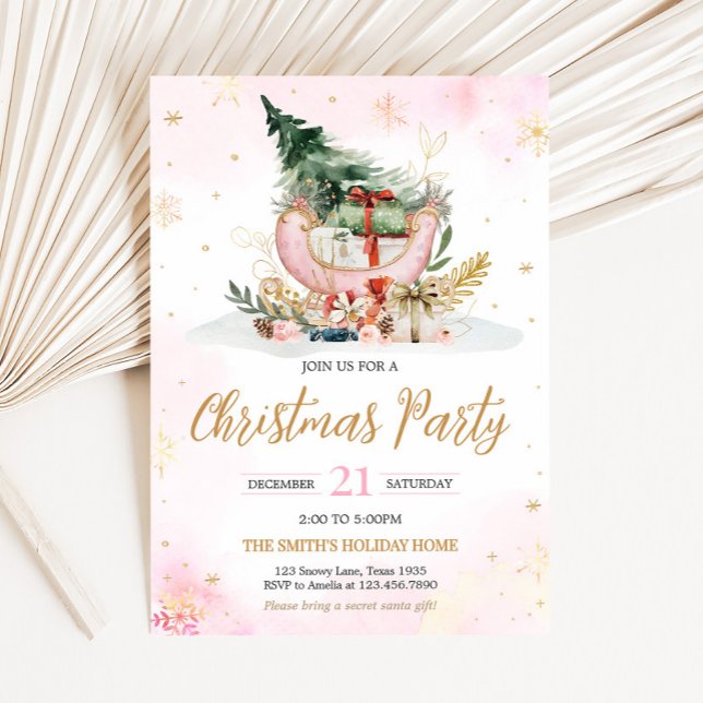 Convite Festa de Natal dos Flocos de Neve de inverno (Christmas Tree Winter Snowflakes Christmas Party Invitation)