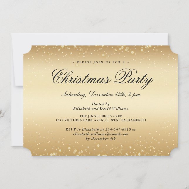Convite Festa de Natal dos Flocos de Neve Dourados Elegant (Frente)
