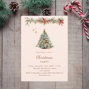 Convite Festa de Natal dos florais vermelhos das árvores