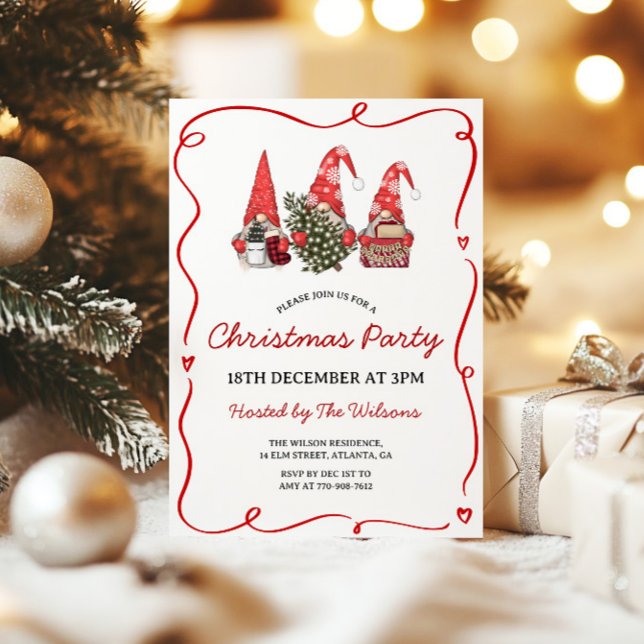 Convite Festa de Natal dos Gnomos Vermelhos Fofos (Criador carregado)
