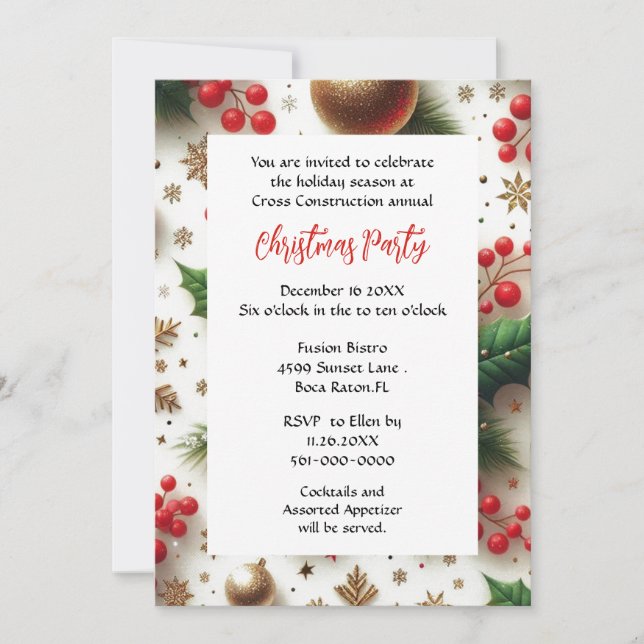 Convite Festa de Natal dos Negócios Vermelha e Dourada (Frente)