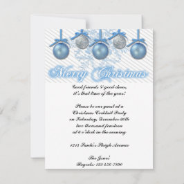 Convite Festa de Natal dos ornamento do brilho do azul e