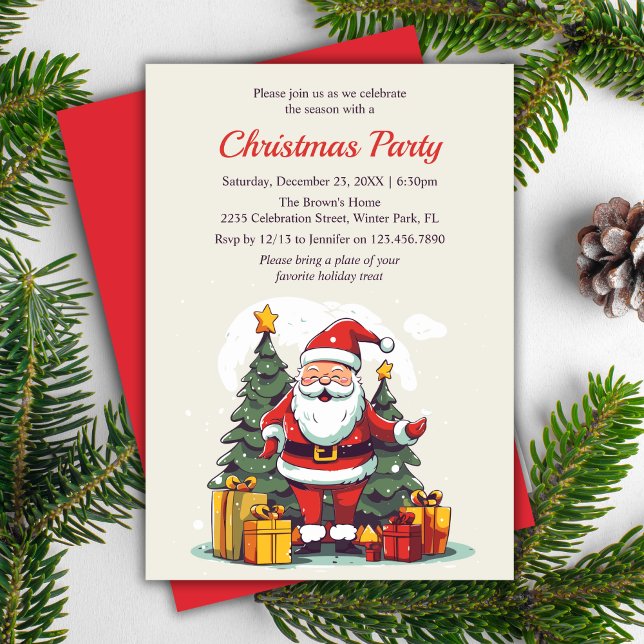 Convite Festa de Natal dos Papais noeis de Aquarela Modern (Modern Watercolor Santa Christmas Holiday Party Invitation)