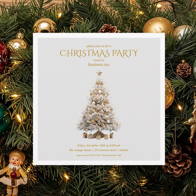 Convite Festa de Natal Dourada corporativa (Corporate Gold Christmas Treen Holiday Party Invitation)
