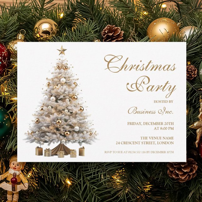 Convite Festa de Natal Dourada corporativa (Corporate Gold Christmas Tree Holiday Party Invitation)
