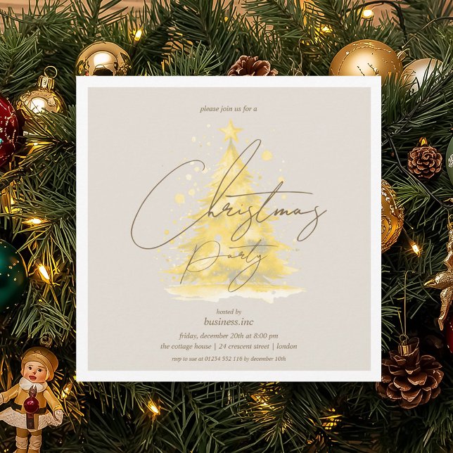Convite Festa de Natal Dourada corporativa (Corporate Gold Christmas Tree Holiday Party Invitation)