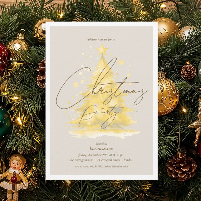 Convite Festa de Natal Dourada corporativa (Corporate Gold Christmas Tree Holiday Party Invitation)