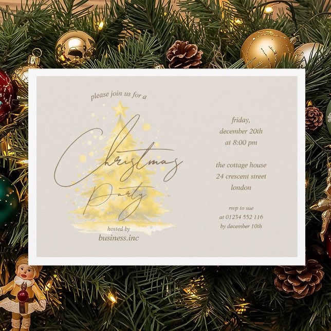 Convite Festa de Natal Dourada corporativa (Corporate Gold Christmas Tree Holiday Party Invitation)