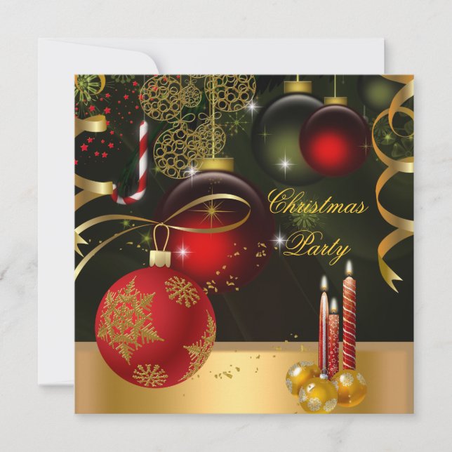 Convite Festa de Natal Dourada Red Xmas Balls (Frente)