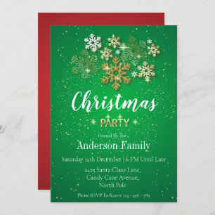 Convite Festa de Natal Dourada, Verde e Vermelha