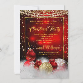 Convite Festa de Natal Dourada Vermelha Neve