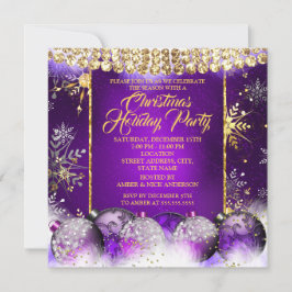 Convite Festa de Natal, dourado roxo, neve