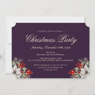 Convite Festa de Natal e Feriado Botânico Roxo Elegante