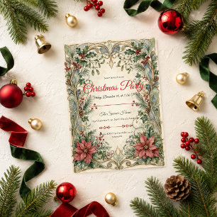 Convite Festa de Natal Elegante Art Nouveau