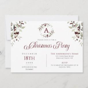 Convite Festa de Natal Elegante com Aquarela de Azevinho
